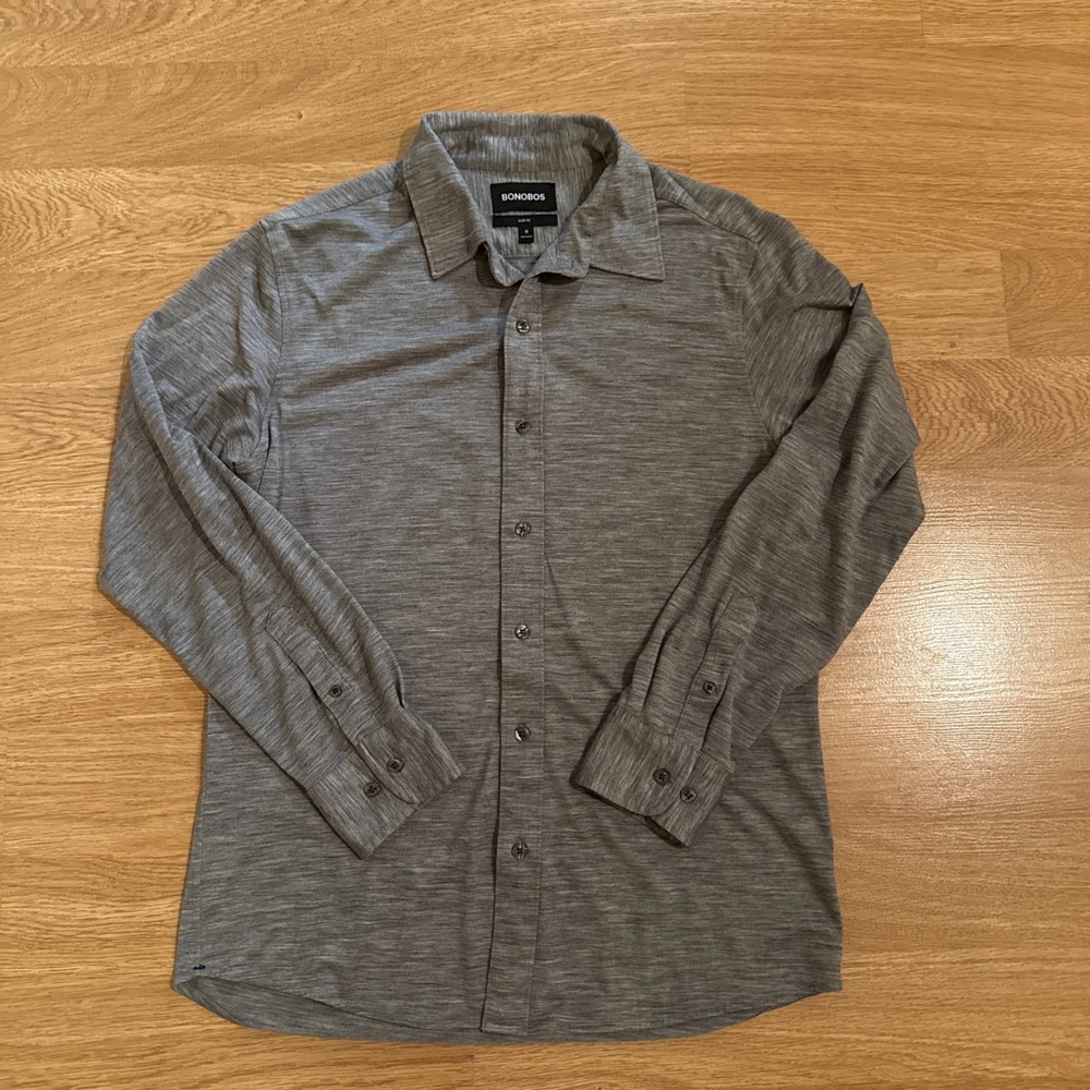 BONOBOS Shirt Men's Medium Heather Gray Wool Blend Button Up Long Sleeve Preppy